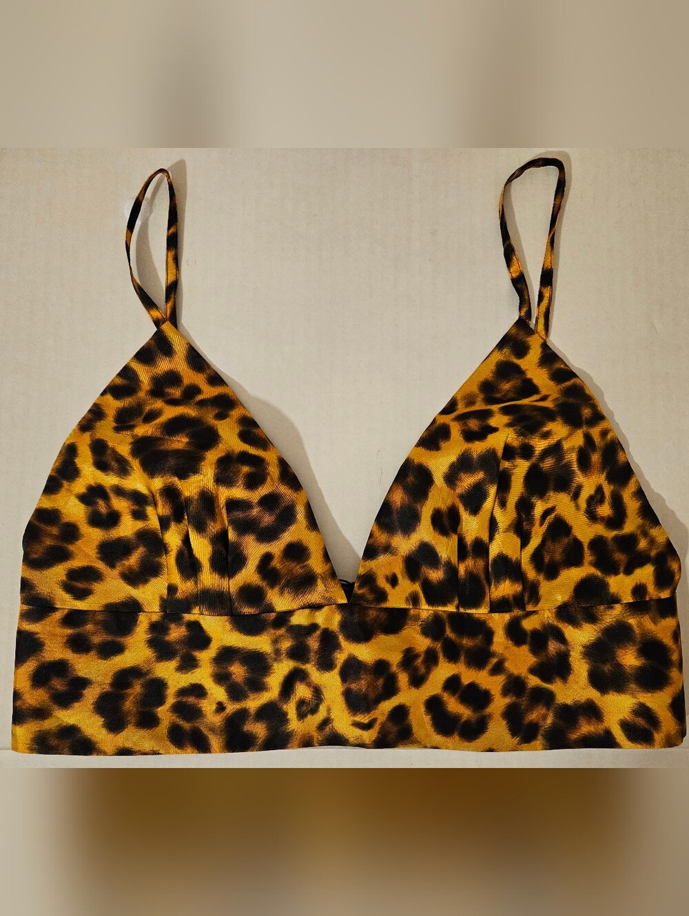 Sandro Leopard-Print Satin Bralette in Yellow and Black